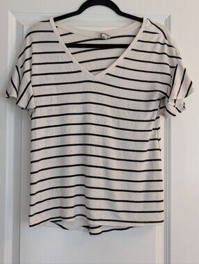 a new day White V-Neck Tee with Black Stripes